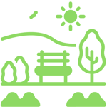 Icon für Außenanlagen – Symbol für die Gestaltung und Pflege von Außenbereichen rund um Haus und Gebäude.