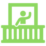 Grünes Icon, das Balkonsanierung und Balkonrenovierung repräsentiert – Teil des Leistungsspektrums im Bauhandwerk.